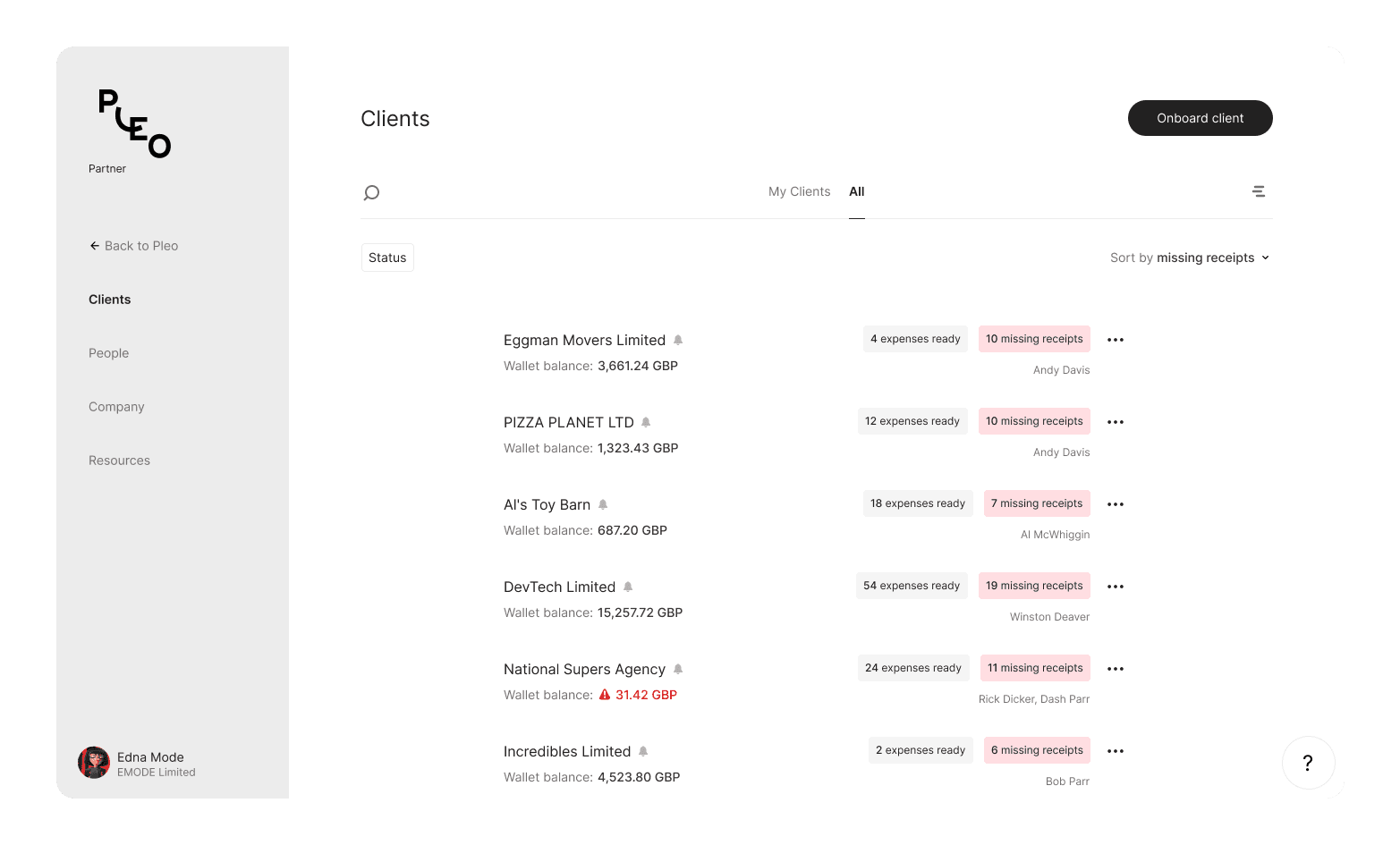 UI of the filters in the partner portal client page